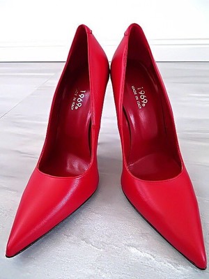 MADE IN ITALY 1969 MADE IN ITALY ALL LEATHER HIGH HEELS R41 ANOUK STYLE STILETTO PUMPS RED
