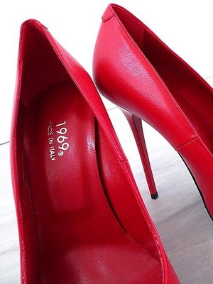 MADE IN ITALY 1969 MADE IN ITALY ALL LEATHER HIGH HEELS R41 ANOUK STYLE STILETTO PUMPS RED