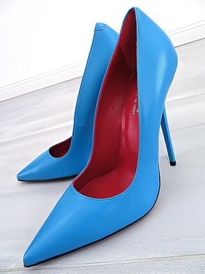 MADE IN ITALY 1969 MADE IN ITALY ALL LEATHER HIGH HEELS T94 ANOUK STYLE STILETTO PUMPS BLUE