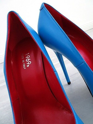 MADE IN ITALY 1969 MADE IN ITALY ALL LEATHER HIGH HEELS T94 ANOUK STYLE STILETTO PUMPS BLUE