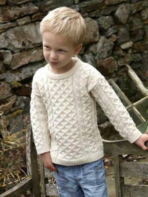 BOYS / GIRLS 100% IRISH MERINO WOOL ARAN CRAFTS SWEATER +CARD 12-18 Mth