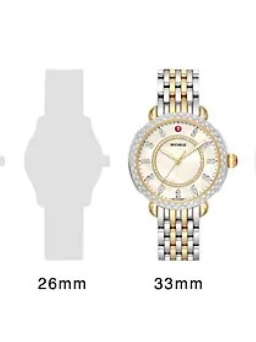 Pre-owned Michele Sidney Classic Two-tone Mop Diamond Dial Ladies Watch Mww30b000002