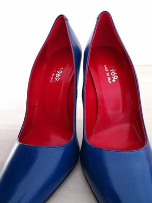 MADE IN ITALY 1969 MADE IN ITALY ALL LEATHER HIGH HEELS W92 ANOUK STYLE STILETTO PUMPS BLUE
