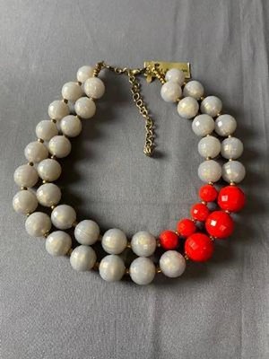 Premiere Design Inc Color Block Gray & Red Beaded Necklace NEW nb