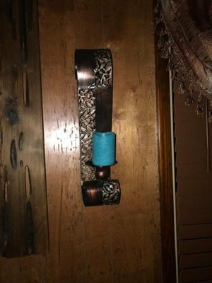 Set of 2 Curved Metal Wall Sconce Pillar Candle Holders, Pierced Leaves, Bronzed