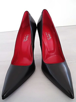 MADE IN ITALY 1969 MADE IN ITALY ALL LEATHER HIGH HEELS Z62 ANOUK STYLE STILETTO PUMPS BLACK
