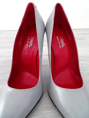 MADE IN ITALY 1969 MADE IN ITALY ALL LEATHER HIGH HEELS W96 ANOUK STYLE STILETTO PUMPS GREY