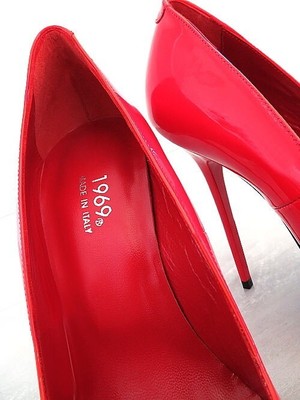 MADE IN ITALY 1969 MADE IN ITALY ALL LEATHER HIGH HEELS Z61 ANOUK STYLE STILETTO PUMPS RED