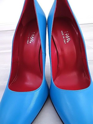 MADE IN ITALY 1969 MADE IN ITALY ALL LEATHER HIGH HEELS T94 ANOUK STYLE STILETTO PUMPS BLUE