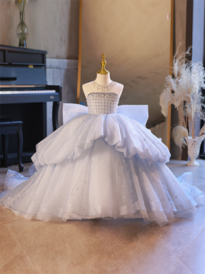 Kid Girl Sleeveless Beading Big Bowknot Mermaid Luxury Party