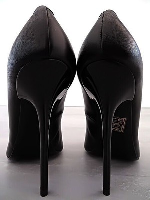 MADE IN ITALY 1969 MADE IN ITALY ALL LEATHER HIGH HEELS Z62 ANOUK STYLE STILETTO PUMPS BLACK