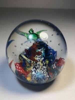 Murano Aquarium Paper Weight, Handblown, 4'' Tall, Delightful Ocean Life