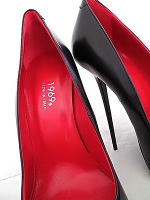 MADE IN ITALY 1969 MADE IN ITALY ALL LEATHER HIGH HEELS Z62 ANOUK STYLE STILETTO PUMPS BLACK