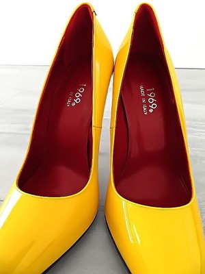 MADE IN ITALY 1969 MADE IN ITALY ALL LEATHER HIGH HEELS ZG6 ANOUK STYLE STILETTO PUMPS YELLOW