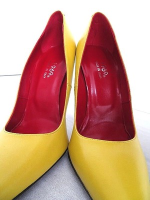 MADE IN ITALY 1969 MADE IN ITALY ALL LEATHER HIGH HEELS U11 ANOUK STYLE STILETTO PUMPS YELLOW