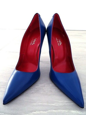 MADE IN ITALY 1969 MADE IN ITALY ALL LEATHER HIGH HEELS W92 ANOUK STYLE STILETTO PUMPS BLUE