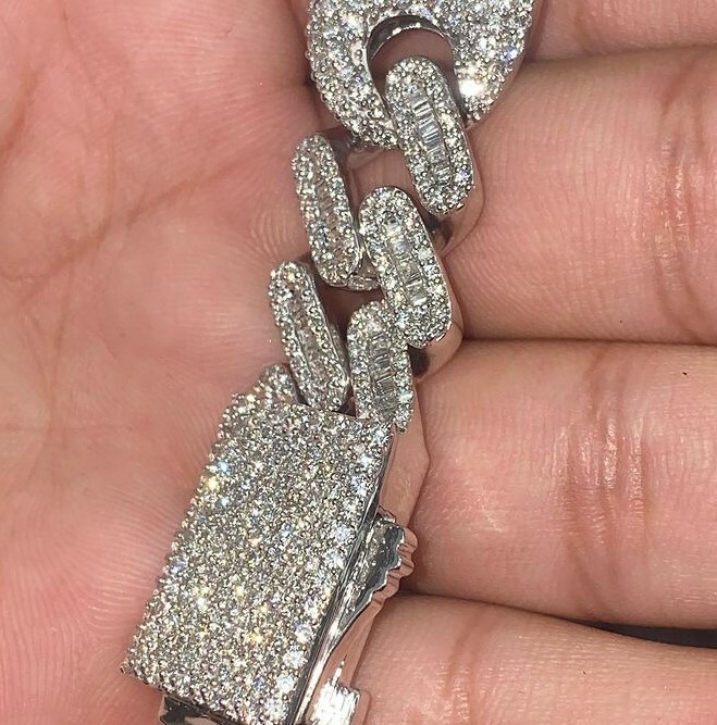 Pre-owned Online0369 White Gold Plated 3.75 Ct Baguette Cubic Zirconia Cuban Link Bracelet Silver