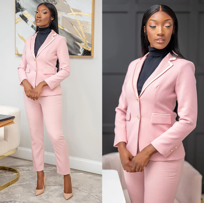 Elegant Women Blazer Sets Tailored Lady Hot Pink Pants Suits Prom