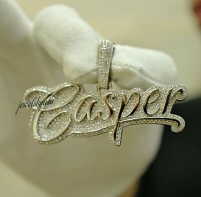 Pre-owned Nsg Natural Moissanite Customized Name Layer Charm Pendant 925 Silver In White