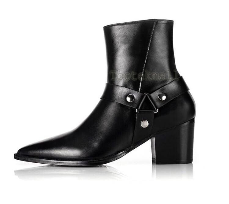 Pre-owned Handmade Women's Leather Ankle High Black Formal Toe Cap Marching Boots-958