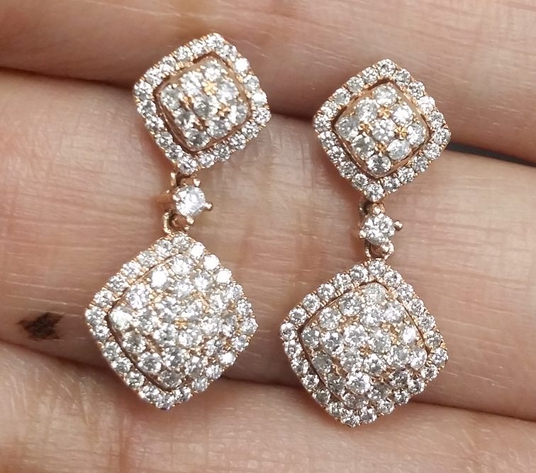 Pre-owned Handmade Deal 1.00ct Natural Round Diamond Cluster Dangle Earrings 14k White Gold 24mm