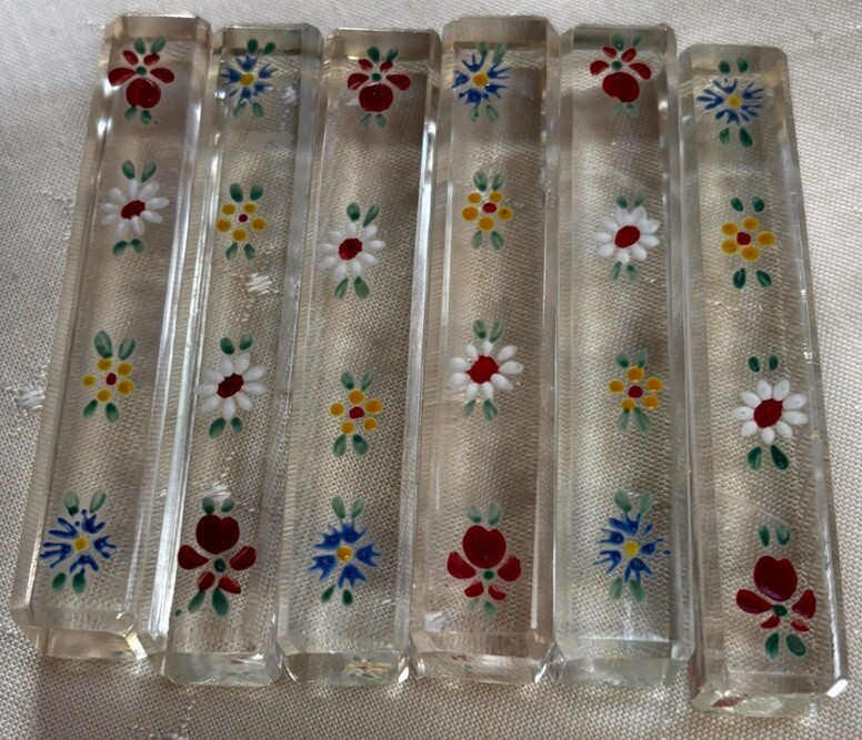 6 MesserbÃ¤Nkchen BÃ¶Hmen Kristallglas Handbemalt Email Alt