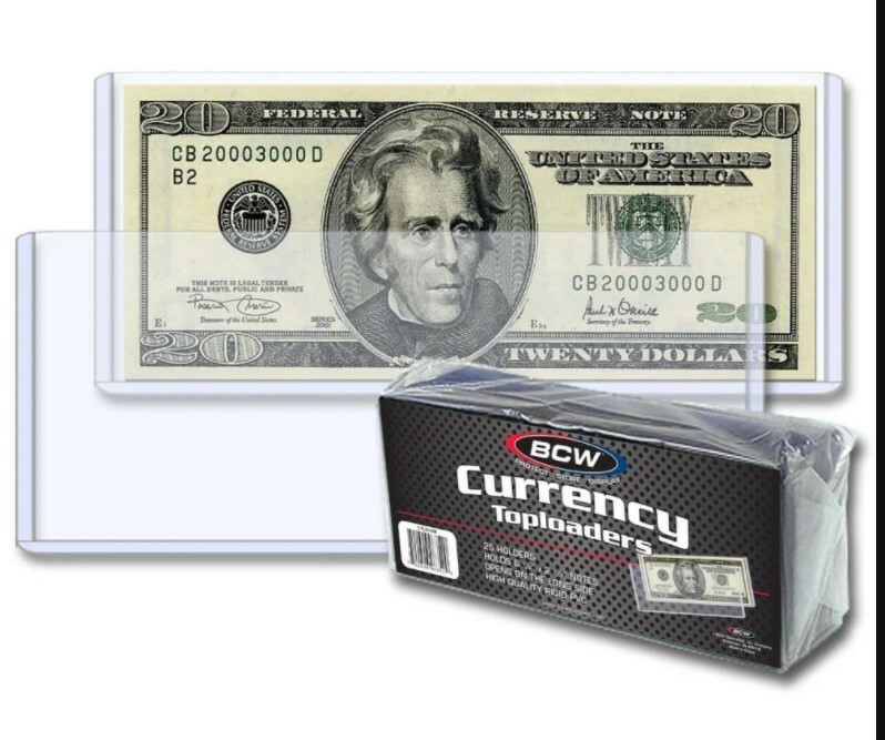 25 Rigid Banknote Sleeves Modern Regular Small Dollar Size BCW Topload Holders