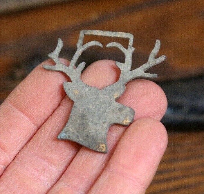 Vintage Brass Elk Buck Stag Deer Head Bust Charm Pendant Antique Antlers Trinket