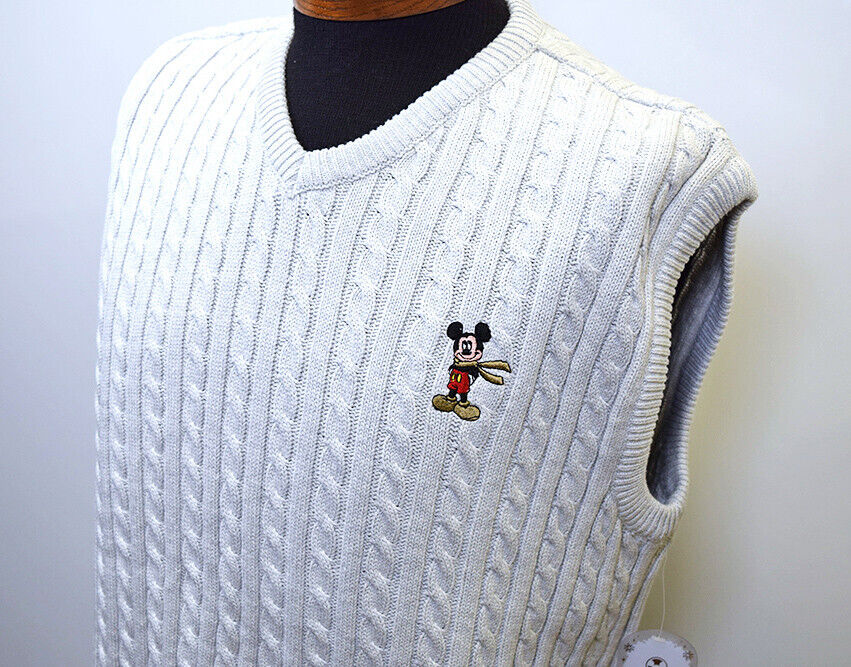 NEW The Disney Store White Sweater Vest Embroidered Mickey Mou...