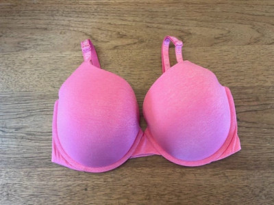 Victoria's Secret Hot Pink Marl Logo 36DDD T-Shirt Perfect Shape Push Up Bra VS