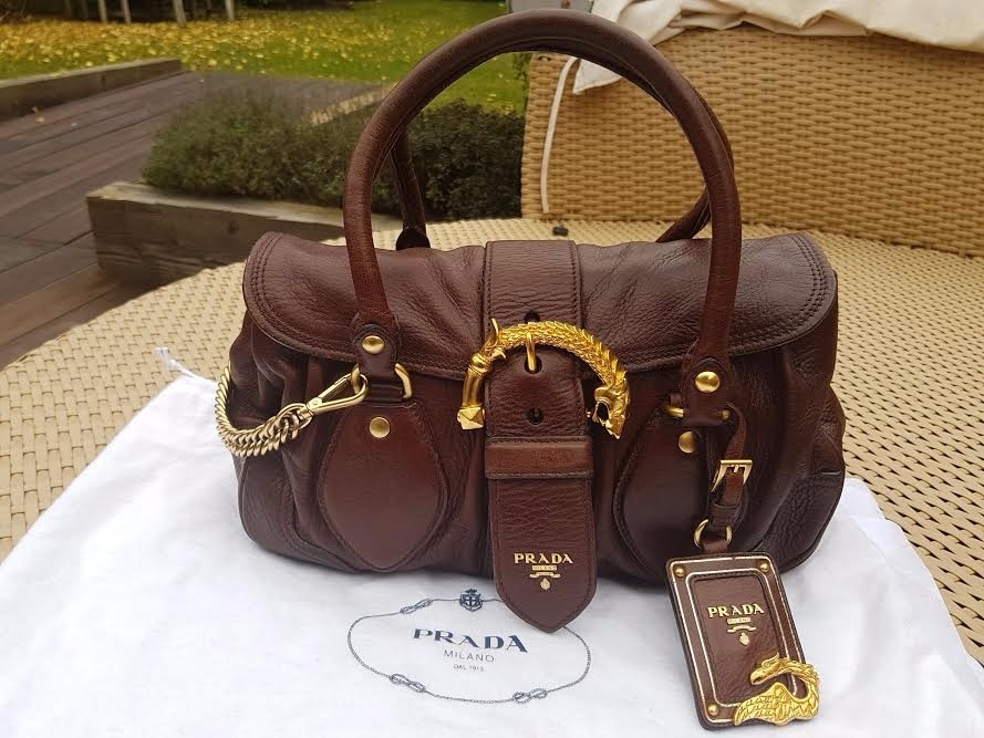 Authentic Prada Cervo Animalier Handbag Deerskin Leather Golden Dragon