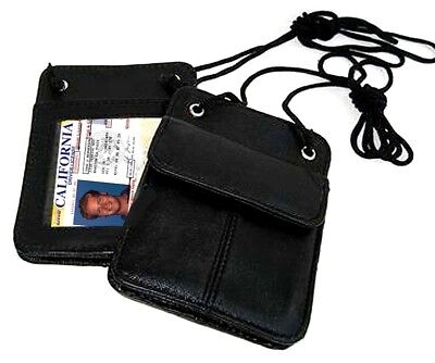 Original Leder Ausweis Taschen Halter Id Abzeichen Etui Mit Hals Band