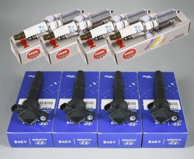 4x Genuine Ignition Coils UF651 & Spark Plugs 9723 For Hyundai Elantra Kia Soul