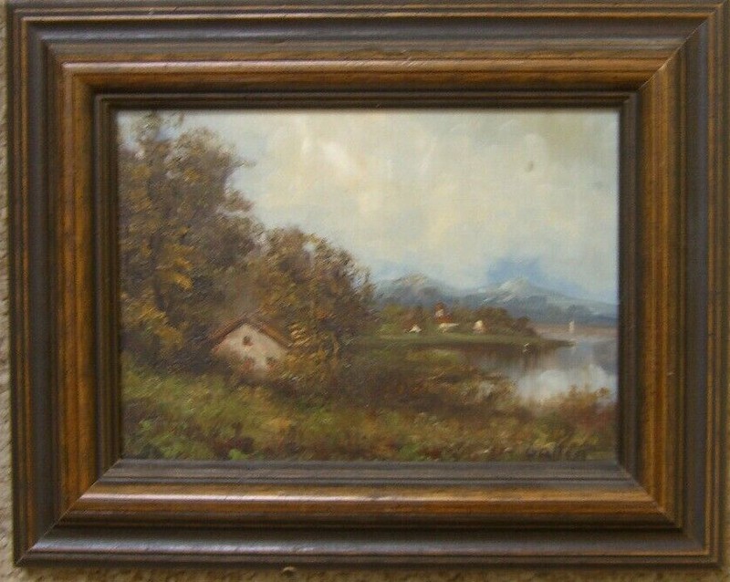 ::G.Gallert Alpen Voralpine Seenlandschaft HÜTte See Wald BÄUme Antik Signiert