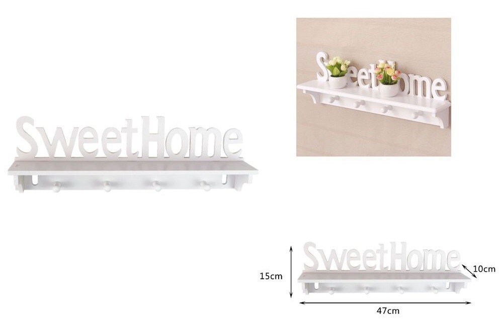 Decorazione Parete In Legno Bianco Con Mensola Sweet Home Appendini Ganci val