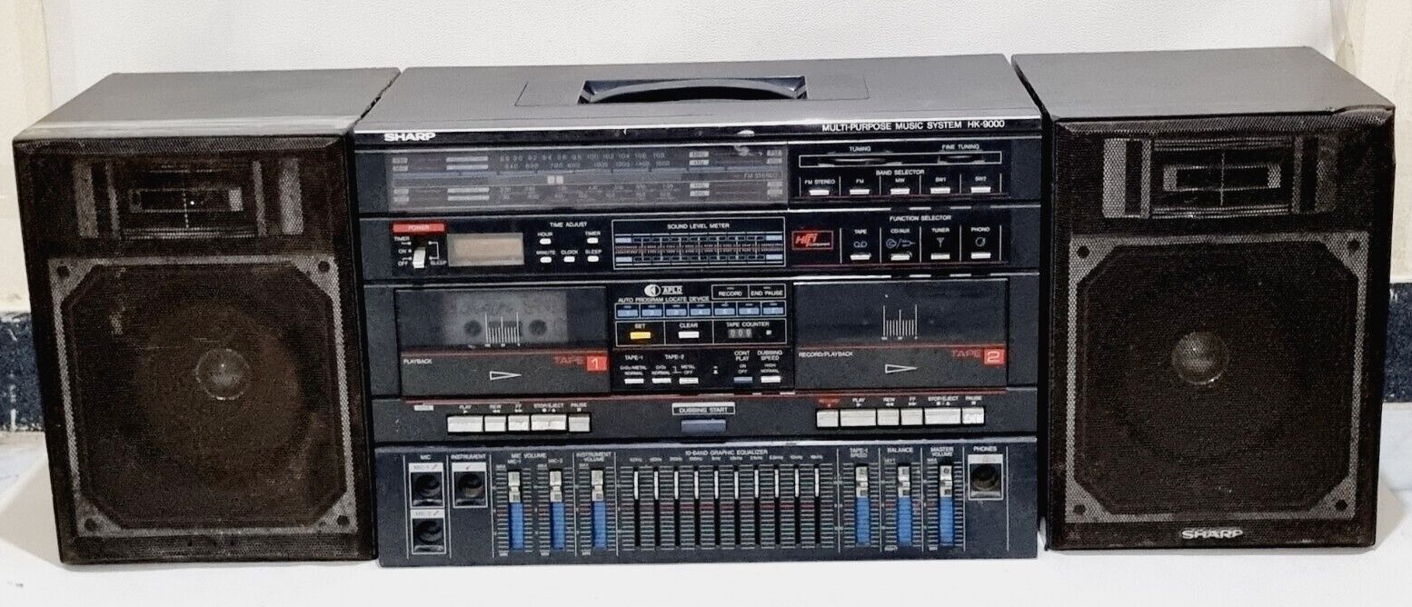 hirobom9です VINTAGE SHARP MEGA BOOMBOX HK-9000Z(BK) CASSETTE PLAYER