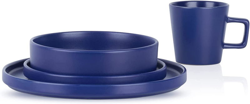 Stone Lain Cleo 16-Piece round Dinnerware Set, Blue Modern Dishes