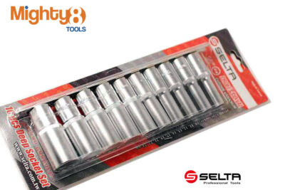 Selta Taiwan 10pc 3/8'' Dr. 12pt Deep Socket Set: 8-10-12-13-14-15-16-17-18-19mm