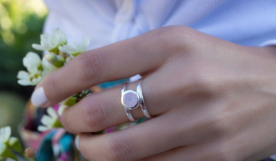 Rose Quartz Ring ~ Double band ~ Sterling Silver 925 ~ Gemstone~Jewelry ~ Gypsy