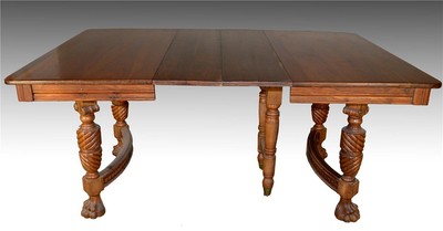 17229 Victorian Walnut Claw Foot Dining Table w/ 2 Leaves