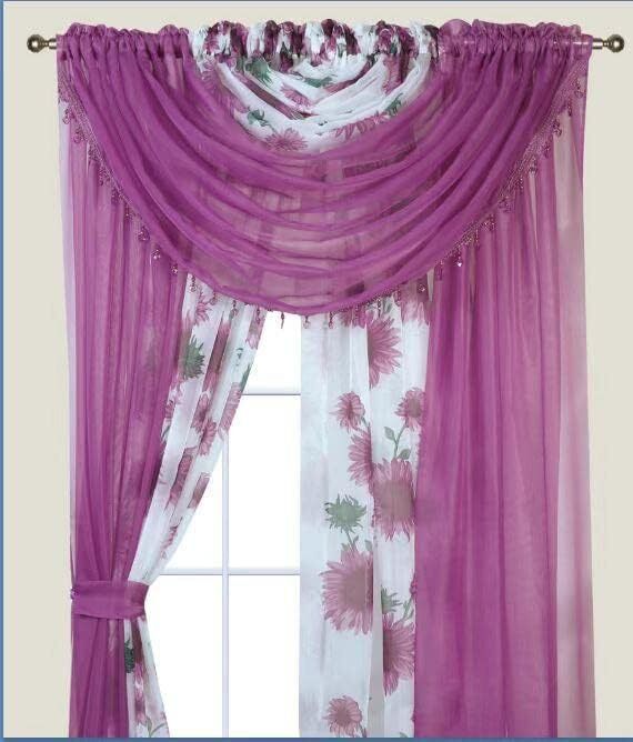 Complete Window Sheer Voile Curtain Panel Set with 4 Attached Panels