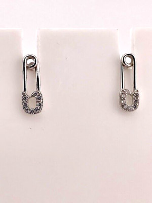 ATI 925 STERLING SILVER CZ SAFETY PIN STUD EARRINGS FEARLESSNESS 3395