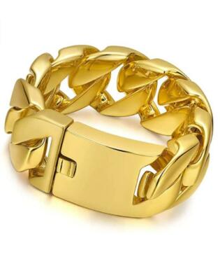 Huge 32mm 8.8'' Mens Chunky Bracelet Heavy Sturdy 18K Gold