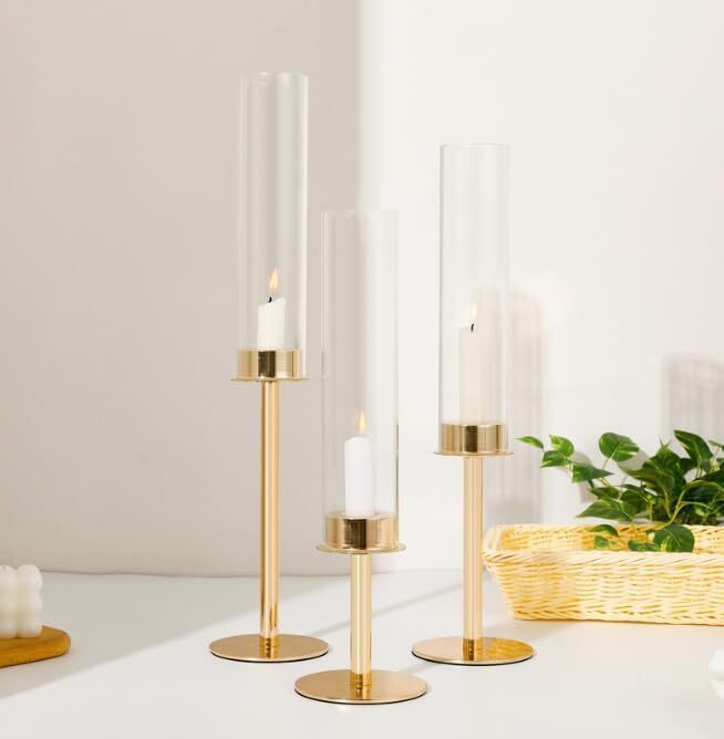 Gold Candlestick Holder Candle Holder Taper Candle Holder Glass Windshield