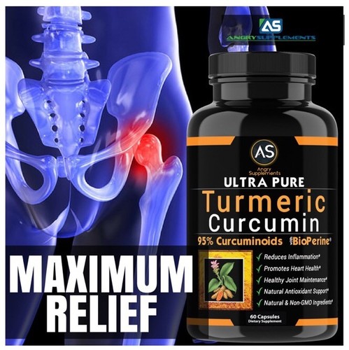3 Bottles Angry Supplements Ultra Pure Turmeric 95% Curcumin w. BioPerine Pills