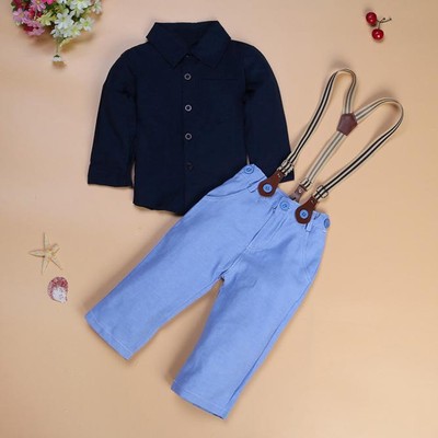 1Set Kids Baby Boy Long Sleeves Shirt Top  Pants Suspenders Clothes Outfit 90