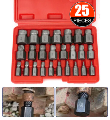 25 Pcs Multi Spline Screw Extractor Set Hex Head Bit Socket Wrench Bolt Remover