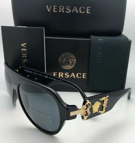 Pre-owned Versace Polarized  Sunglasses Ve 4323 Gb1/81 58-15 140 Black-gold Frame W/ Grey In Grey Polarized
