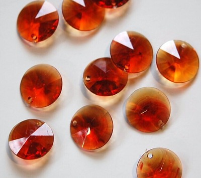 Vintage Faceted Tortoise Brown Round Disk Charms Drops 15mm (12) chr026E