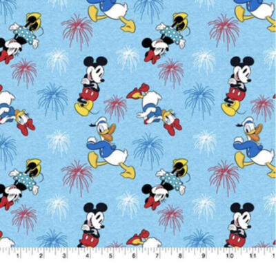 Patriotic Mickey Mouse & Friends Patriotic Party Cotton Fabric BTY Free Ship US